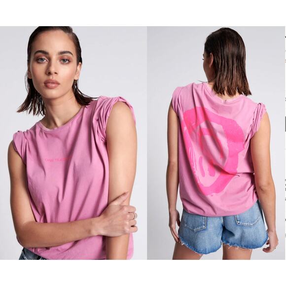 🔴One Teaspoon Pink SMILEY ORGANIC UNISEX TEE size‎ Small - Picture 1 of 7